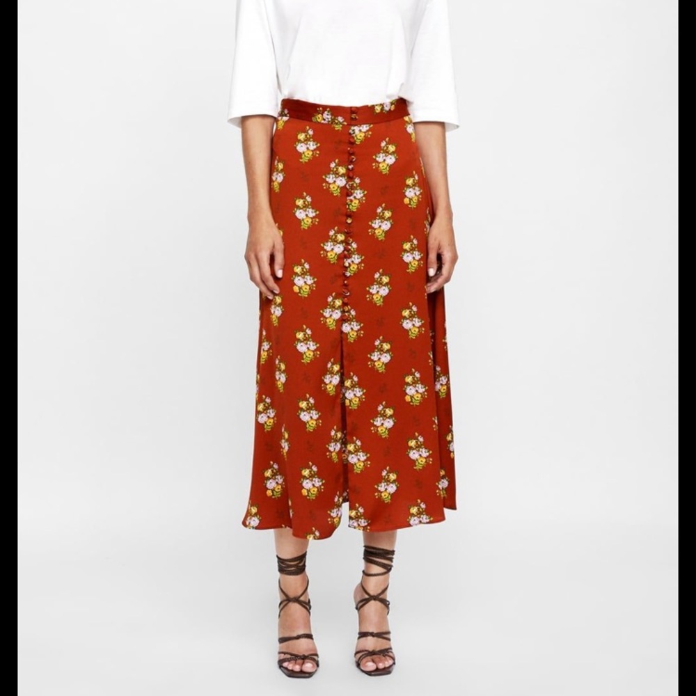 Zara Orange Floral Print Skirt